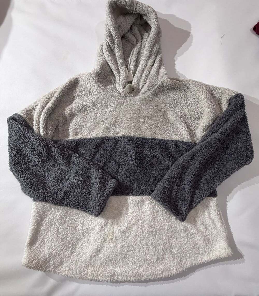True Craft Fuzzy Sherpa Colorblock Hooded Pullover Sweater Womens Large